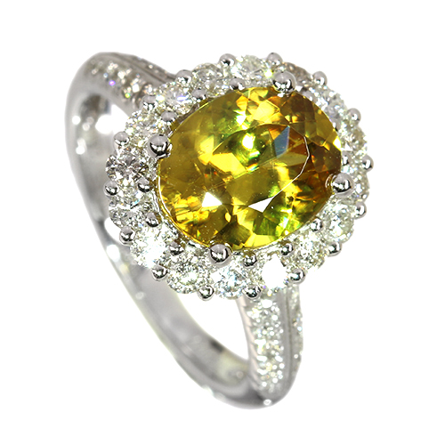 スフェーン 2.84ct ダイヤモンド 0.85ct プラチナ リング(指輪)【品質