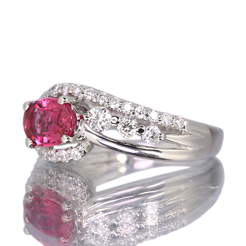 ネオンピンクスピネル 約1ct ダイヤモンド 0.5ct プラチナ リング(指輪