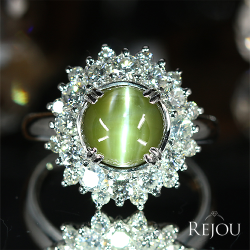 クリソベリルキャッツアイ 5.6ct ダイヤモンド 1.5ct プラチナ リング
