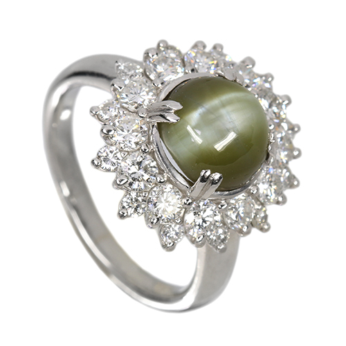 クリソベリルキャッツアイ 5.6ct ダイヤモンド 1.5ct プラチナ リング クリソベリルキャッツアイ 5.6ct ダイヤモンド 1.5ct プラチナ リング
