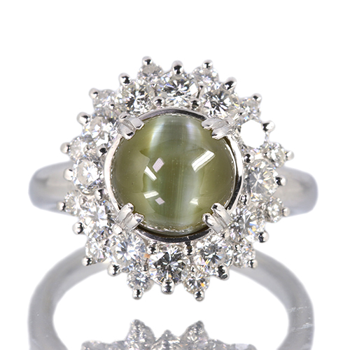 クリソベリルキャッツアイ 5.6ct ダイヤモンド 1.5ct プラチナ リング