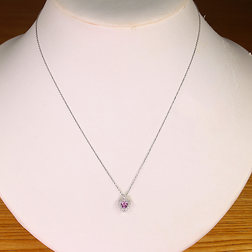 非加熱ハートシェイプピンクサファイア 0.27ct ダイヤモンド プラチナ