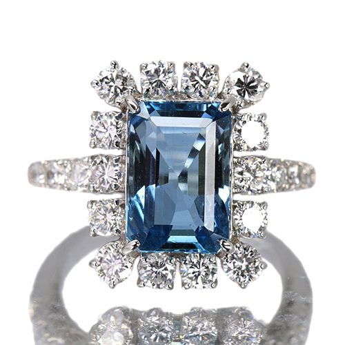 サンタマリアアクアマリン 3.7ct ダイヤモンド 1.4ct プラチナ リング