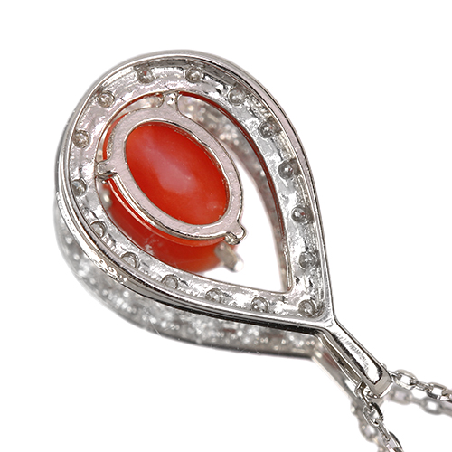 第481回抽選販売＞血赤珊瑚 約0.5ct ダイヤモンド プラチナ ネックレス