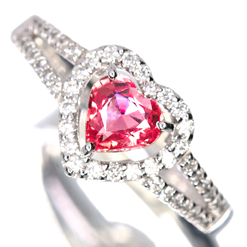 ハートシェイプパパラチアサファイア 0.7ct ダイヤモンド プラチナ
