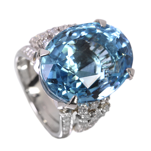 サンタマリアアクアマリン 21ct ダイヤモンド 1.0ct プラチナ リング