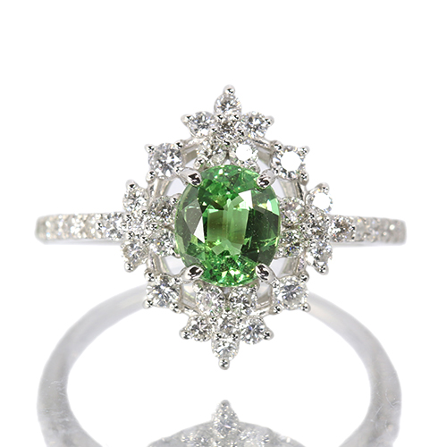 グリーンガーネット 約1ct ダイヤモンド 0.5ct プラチナ リング(指輪