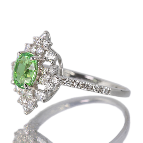 グリーンガーネット 約1ct ダイヤモンド 0.5ct プラチナ リング(指輪