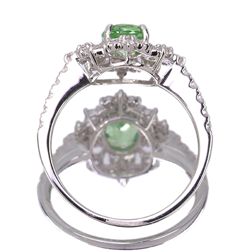 グリーンガーネット 約1ct ダイヤモンド 0.5ct プラチナ リング(指輪